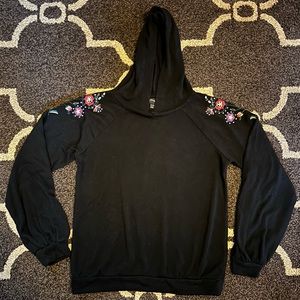 Girls XL Art Class Black Floral Shoulder Patch Hoodie